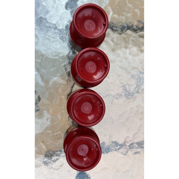 Set Of 4 Vintage Germany 70s 60s Plastic Red with Flowers Egg Cup by Emsa W. - Picture 6 of 8
